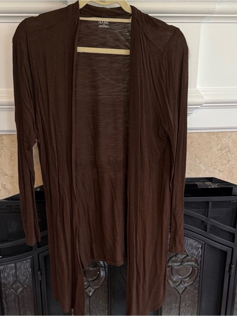 a.n.a Brown Longline Waterfall Cardigan Lightweight Draped Knit L